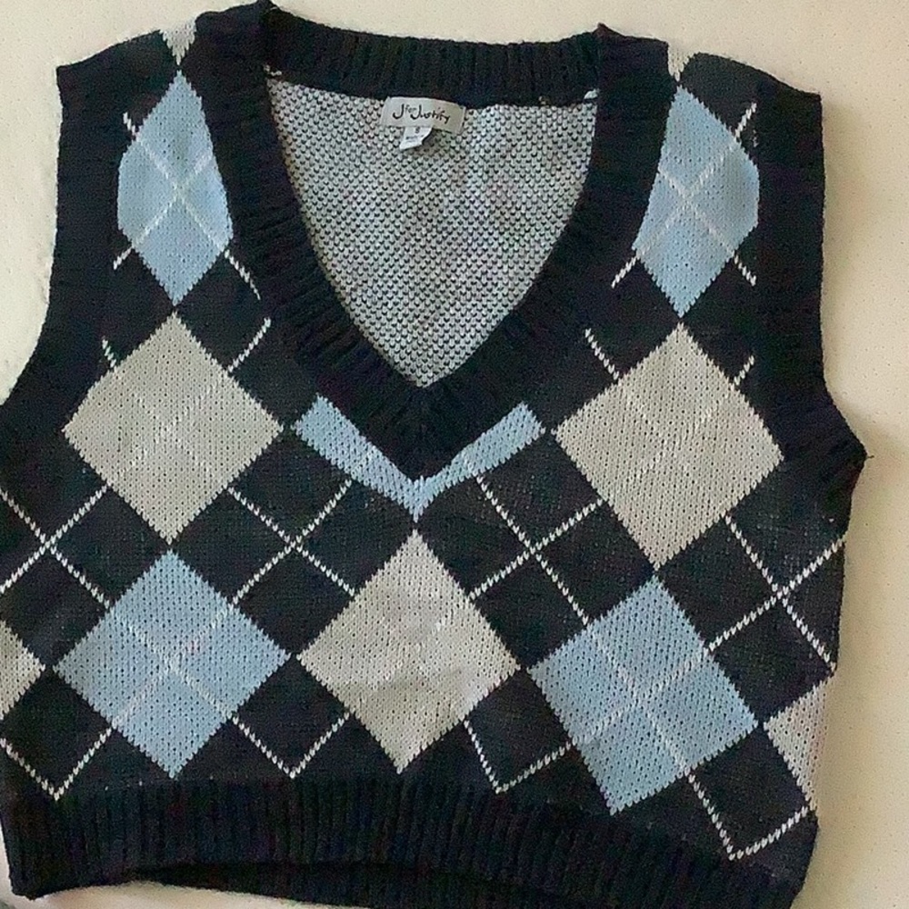 Blue argyle print sweater vest, brandy Melville-like